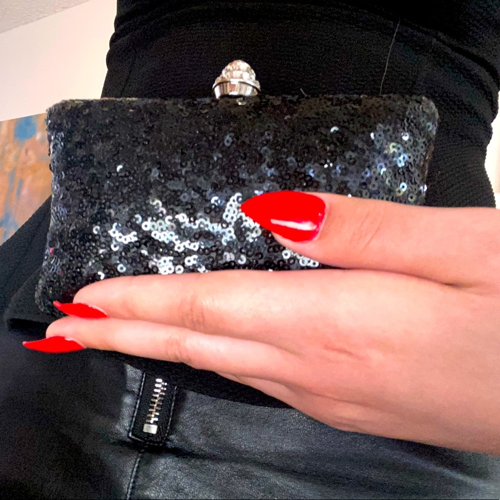 Morana black sequined evening Clutch/ small mini size